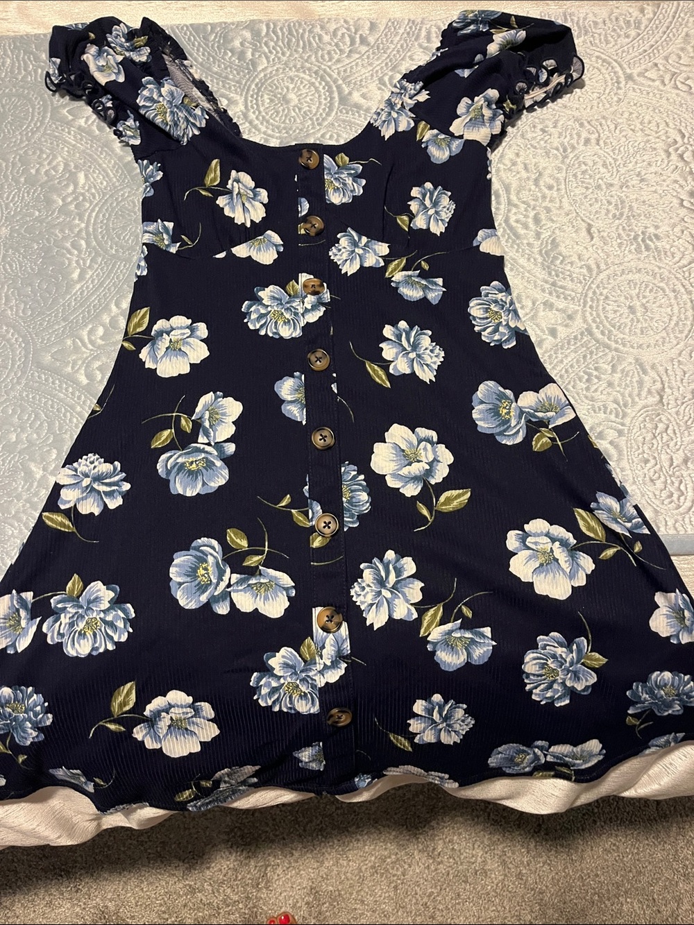 Derek Heart Navy Blue Floral Button-Front Casual Dress